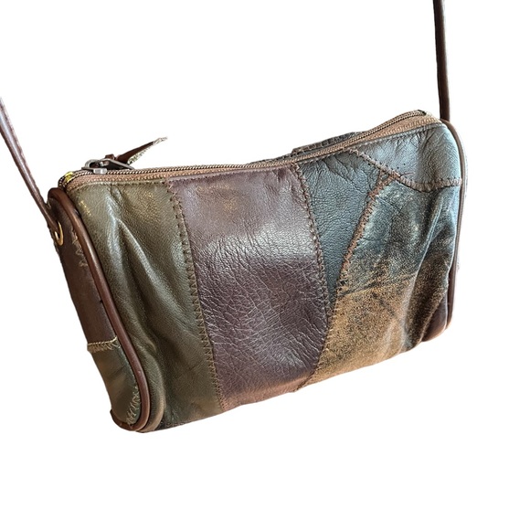 Vintage 90s leather patchwork crossbody mini bag brown - Picture 11 of 14